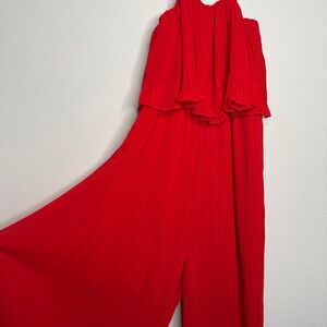 Zara Vibrant Red Pleated Jumpsuit